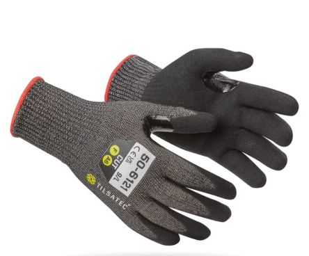 Tilsatec 50-6121 Black/Grey Abrasion Resistant, Cut Resistant Gloves, Size 9, L, Foam Nitrile Coating [50-6121]; 282-6916