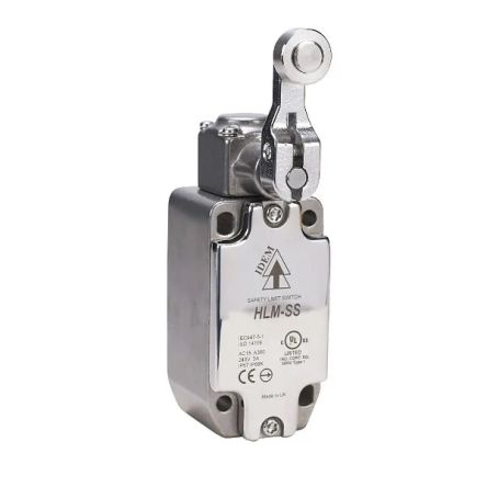 IDEM HLM-SS Series Short Roller Lever Safety Limit Switch, 2NC, 2NO, IP67, IP69K, 2NO/2NC, Stainless Steel Housing, [175001]; 283-1620