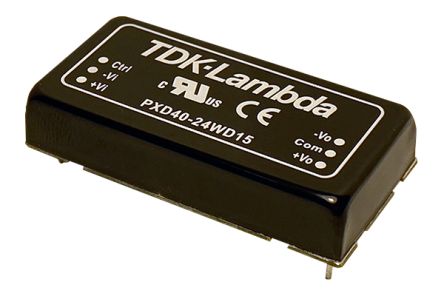 TDK-Lambda PXD40 DC-DC Converter, ±12V dc/ ±1.666A Output, 9 → 36 V dc Input, 40W, PCB Mount, +105°C Max Temp [PXD40-24WD12]; 283-1804
