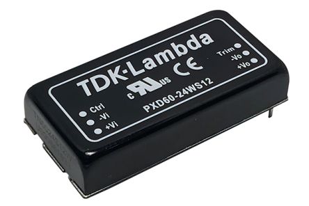 TDK-Lambda PXD60 DC-DC Converter, 12V dc/ 5A Output, 9 → 36 V dc Input, 60W, PCB Mount, +105°C Max Temp -40°C [PXD60-24WS12]; 283-1809