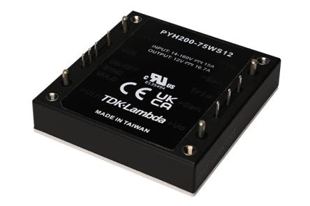 TDK-Lambda PYH200 DC-DC Converter, 24V dc/ 8.4A Output, 14 → 160 V dc Input, 200W, PCB Mount, +100°C Max Temp [PYH200-72WS24]; 283-1833