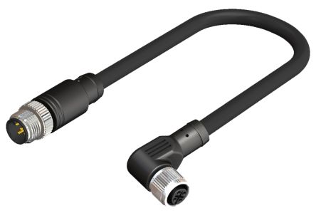 RS PRO Right Angle Female 4 way M12 to Straight Male 4 way M12 Actuator/Sensor Cable, 2m [0]; 283-4950