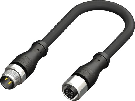 RS PRO Straight Female 4 way M12 to Straight Male 4 way M12 Actuator/Sensor Cable, 1m [0]; 283-4957