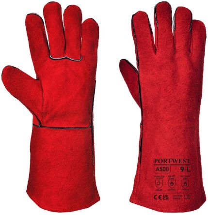 Portwest A500 Red Cotton, Leather Welding Work Gloves, Size 10, Leather Coating [A500RERXL]; 283-8478