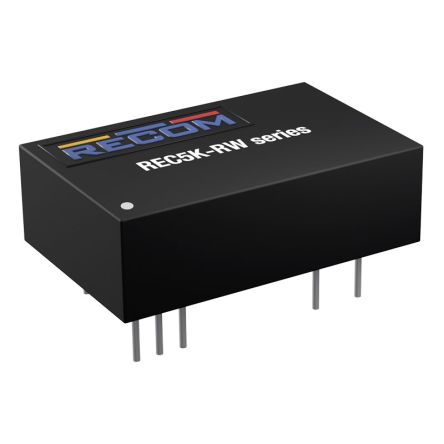Recom REC5K-RW DC-DC Converter, 5V dc/ 1A Output, 9 → 36 V dc Input, 5W, Through Hole, +65°C Max Temp -40°C Min [REC5K-2405SRW/H4/A]; 283-9216