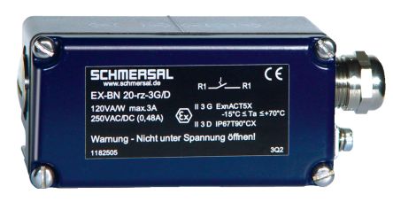 Schmersal Rectangular Magnetic Proximity Sensor, 1NC/1NO, 250V ac, 3A [EX-BN20-11RZ-3G/D]; 284-0217