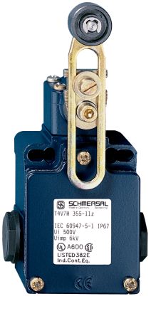 Schmersal EX-T Series Roller Lever Safety Interlock Switch, 1NO/1NC, IP65, Die Cast Alloy Housing, 230V ac ac Max, 4A [EX-T4V7H 355-11Z-3G/D]; 284-0242