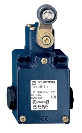 Schmersal EX-T Series Roller Lever Safety Interlock Switch, 1NO/1NC, IP65, Die Cast Alloy Housing, 230V ac ac Max, 4A [EX-T4VH 355-11Z-3G/D]; 284-0261