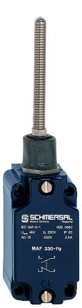 Schmersal EX-M Series Spring Rod Lever Safety Interlock Switch, 1NO/1NC, IP65, Die Cast Alloy Housing, 230V ac ac Max [EX-MAF 330-11Y-3D]; 284-0370