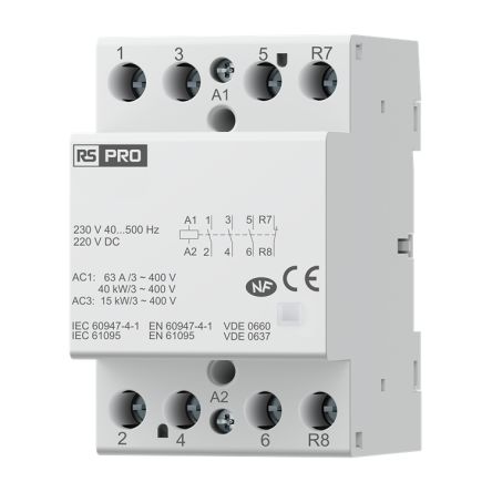 RS PRO Installation Contactor, 220 V dc, 230 V ac Coil, 4-Pole, 63 A, 3NO/1NC [0]; 284-2345