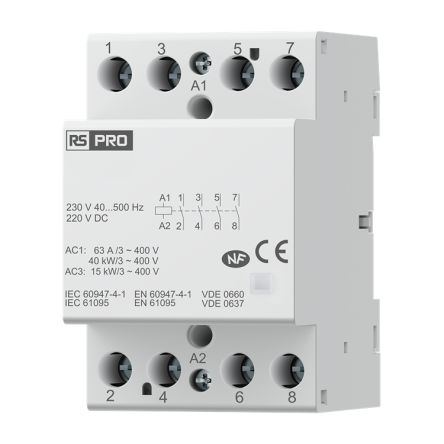 RS PRO Installation Contactor, 220 V dc, 230 V ac Coil, 4-Pole, 63 A, 4NO [0]; 284-2346