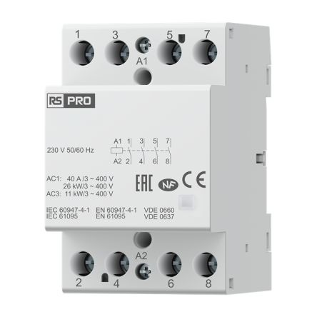 RS PRO Installation Contactor, 230 V ac Coil, 4-Pole, 40 A, 4NO [0]; 284-2352