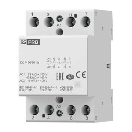 RS PRO Installation Contactor, 230 V ac Coil, 4-Pole, 63 A, 4NO [0]; 284-2353