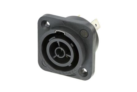 Neutrik, NAC3FPX IP65 Black Solder Mount 2 + PE Industrial Power Socket, Rated At 16A, 250 V ac [NAC3FPX-WOT-TOP]; 284-3404