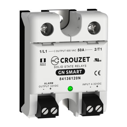 Crouzet GN Smart Series Solid State Relay, 50 A Load, Panel Mount, 600 V ac Load, 32 Vdc Control [84136120N]; 284-6741