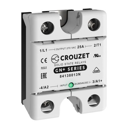 Crouzet GN+ Series Solid State Relay, 25 A Load, Panel Mount, 270 V ac Load, 260 V ac Control [84138013N]; 284-6752