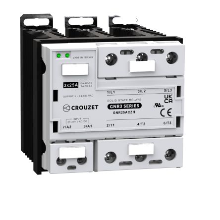 Crouzet GNR3 Series Solid State Relay, 25 A Load, DIN Rail Mount, 660 V ac Load, 255 V ac/dc Control [GNR25ACZH]; 284-6764