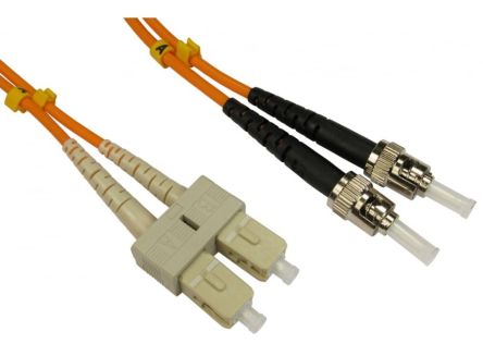 RS PRO ST to SC Duplex Multi Mode OM2 Fibre Optic Cable, 3mm, Orange, 500mm [0]; 284-6902