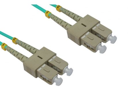 RS PRO SC to SC Duplex Multi Mode OM3 Fibre Optic Cable, 3mm, Light Blue, 10m [0]; 284-6966