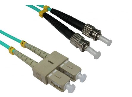 RS PRO ST to SC Duplex Multi Mode OM3 Fibre Optic Cable, 3mm, Light Blue, 1m [0]; 284-6968