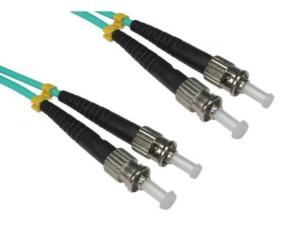 RS PRO ST to ST Duplex Multi Mode OM3 Fibre Optic Cable, 3mm, Light Blue, 5m [0]; 284-6978