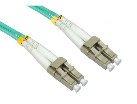 RS PRO LC to LC Duplex Multi Mode OM4 Fibre Optic Cable, 3mm, Light Blue, 3m [0]; 284-6988