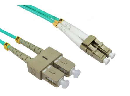 RS PRO LC to SC Duplex Multi Mode OM4 Fibre Optic Cable, 3mm, Light Blue, 2m [0]; 284-7004