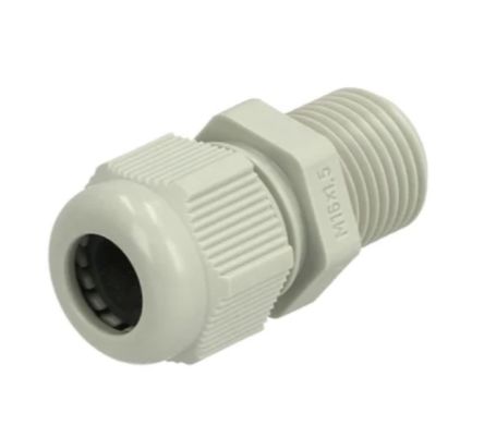 Fibox GPA Series Light Grey Polyamide Cable Gland, M16 Thread, 5mm min., 10mm max., IP68 [GPA M16L]; 284-8530
