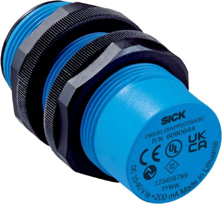 SICK Capacitive Threaded Barrel Proximity Sensor, M30, 0 → 25 mm Detection, 10 → 36 V dc [CMB30-25NPPEC0SA00]; 285-1053
