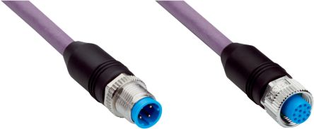 SICK Straight Female 12 way M12 to Straight Male 4 way M12 Connector & Cable, 5m [YF2A2B-050S01M2D24 / 2119377]; 285-1432