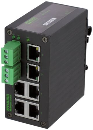 Murrelektronik Limited 58 Series DIN Rail Mount Network Hub, 6 RJ45 Ports, 100Mbit/s Transmission, 9 → 30V dc [58172]; 285-5847