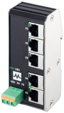 Murrelektronik Limited 58 Series DIN Rail Mount Network Hub, 5 RJ45 Ports, 100Mbit/s Transmission, 9 → 36V dc [58900]; 285-5857