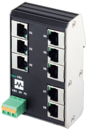 Murrelektronik Limited 58 Series DIN Rail Mount Network Hub, 8 RJ45 Ports, 100Mbit/s Transmission, 9 → 36V dc [58902]; 285-5859