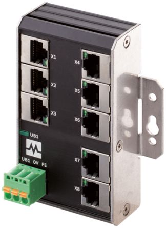 Murrelektronik Limited 58 Series DIN Rail Mount Network Hub, 8 RJ45 Ports, 100Mbit/s Transmission, 9 → 36V dc [58903]; 285-5860