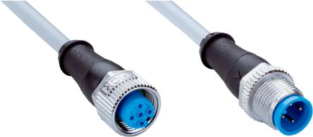 SICK Straight Female 4 way M12 to Straight Male 4 way M12 Connector & Cable, 10m [YF2A14-100VB3M2A14 / 2096601]; 285-9125