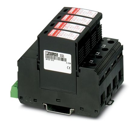 Phoenix Contact Three Phase Surge Arrester, 80A, 335V ac, DIN Rail Mount [2800644]; 286-1117