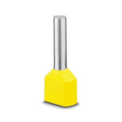 Phoenix Contact, AI-TWIN 2X 6 -14 YE Insulated Ferrule, 14mm Pin Length, 4.9mm Pin Diameter, Yellow [3201013]; 286-1139