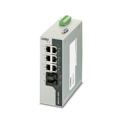 Phoenix Contact FL SWITCH 3006T-2FX SM Series DIN Rail Mount Industrial Ethernet Switch, 6 RJ45 Ports, 10/100Mbit/s [2891060]; 286-1614