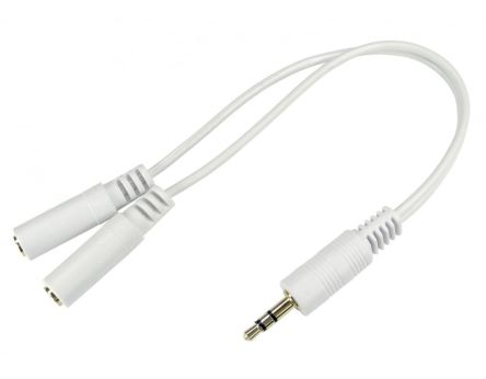 RS PRO Male 3.5mm Stereo Jack to Female 3.5mm Stereo Jack x 2 Aux Cable, White, 0.2m [0]; 286-2899