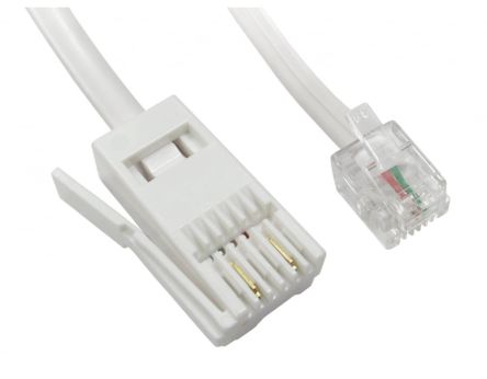 RS PRO, 10m, White RJ11 to Male BT Male, Shielded Unshielded, Terminated PVC Sheath [0]; 286-2917