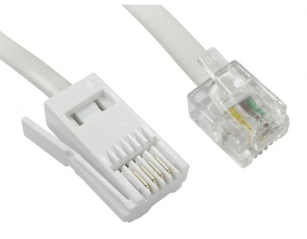 RS PRO, 10m, White RJ11 to Male BT Male, Shielded Unshielded, Terminated PVC Sheath [0]; 286-2918
