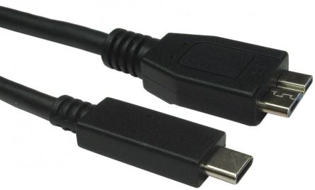 RS PRO USB 3.1, Male USB C to Male Micro USB B, 5Gbps, 1m, 60W [0]; 286-3708