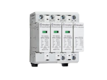 Finder 3 Phase Surge Protector, 60kA, 1.5kV, DIN Rail Mount [7P1482751012]; 286-5004