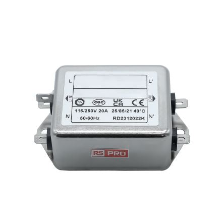 RS PRO 16A 115/250 V ac 50 → 60Hz, Chassis Mount Power Line Filter, Fast-On, Single Phase [0]; 286-7239