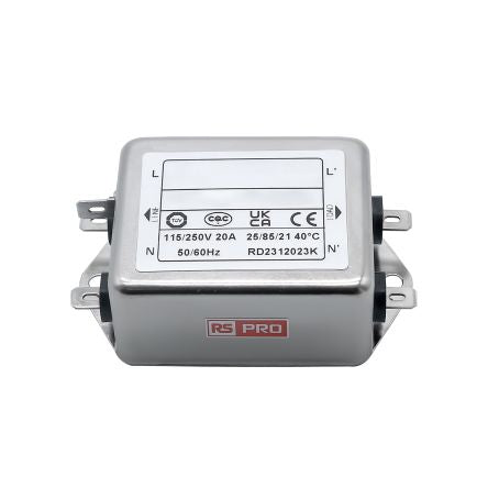 RS PRO 20A 115/250 V ac 50 → 60Hz, Chassis Mount Power Line Filter, Fast-On, Single Phase [0]; 286-7240