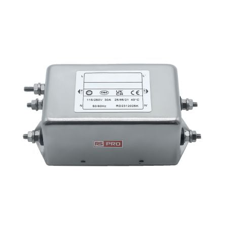 RS PRO 30A 115/250 V ac 50 → 60Hz, Chassis Mount Power Line Filter, Screw, Single Phase [0]; 286-7242