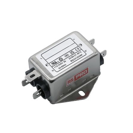 RS PRO 3A 115/250 V ac 50 → 60Hz, Chassis Mount Power Line Filter, Fast-On, Single Phase [0]; 286-7244