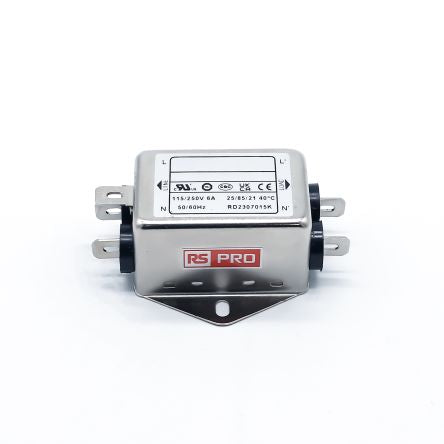 RS PRO 6A 115/250 V ac 50 → 60Hz, Chassis Mount Power Line Filter, Fast-On, Single Phase [0]; 286-7245