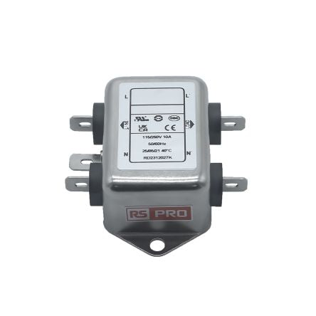 RS PRO 10A 115/250 V ac 50 → 60Hz, Chassis Mount Power Line Filter, Fast-On, Single Phase [0]; 286-7246
