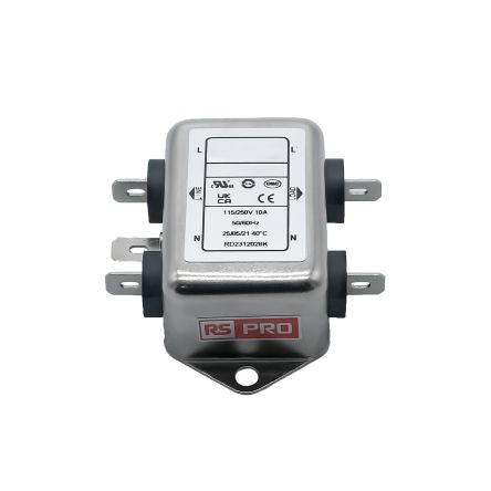 RS PRO 10A 115/250 V ac 50 → 60Hz, Chassis Mount Power Line Filter, Fast-On, Single Phase [0]; 286-7247